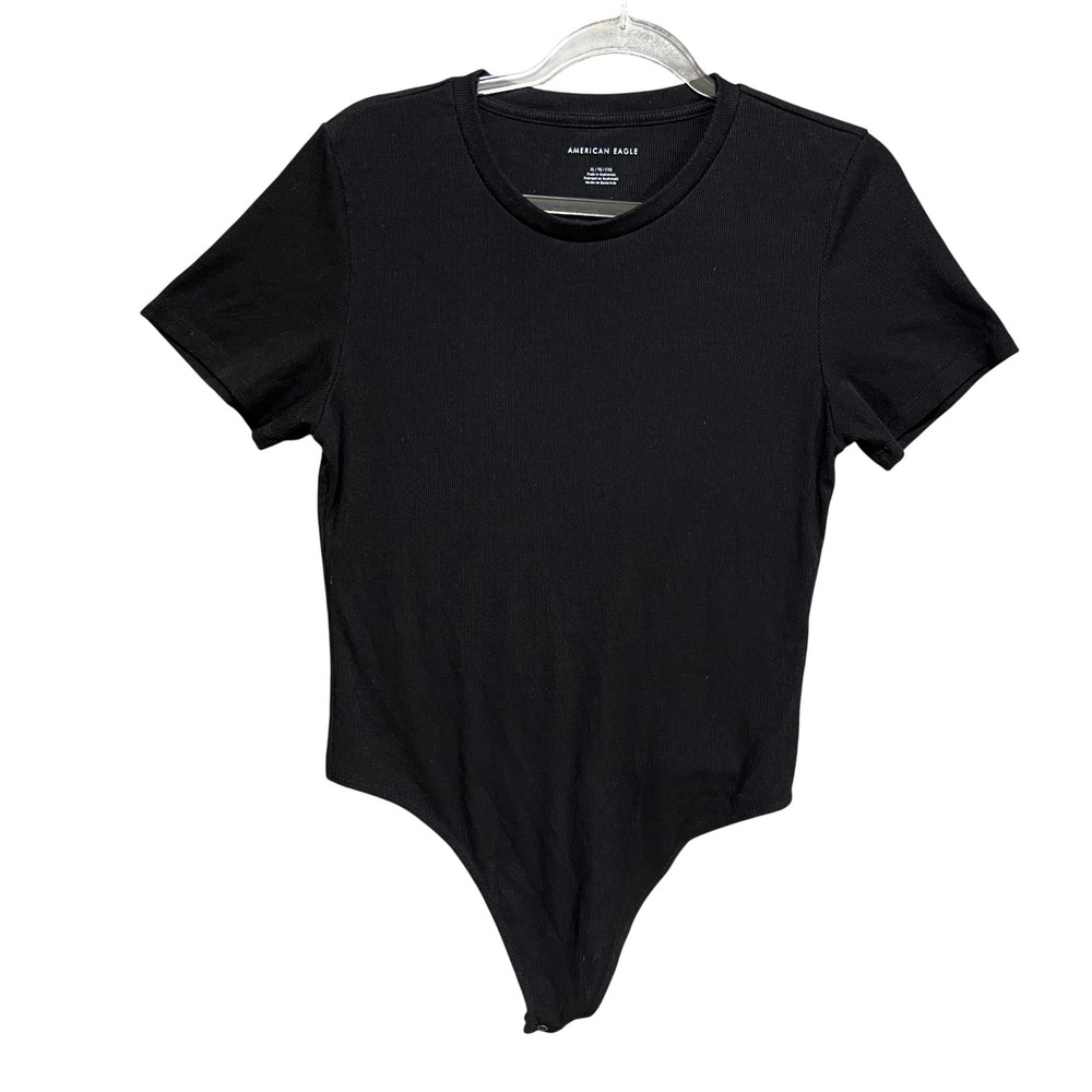 American Eagle Black Ribbed Short Sleeve Bodice Crew Neck XL Bodysuit Y2K Basics